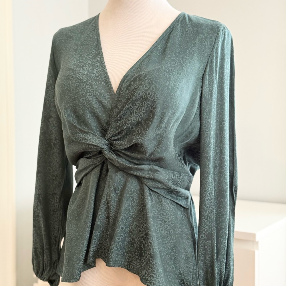 Amour Vert Forest Green Twist Front Blouse